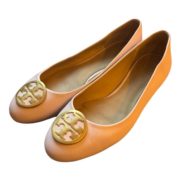 Tory Burch Pink Leather Flats with Signature Logo - Picture 1 of 6
